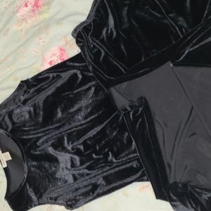 Vintage Black Velvet Notations Skirt Set